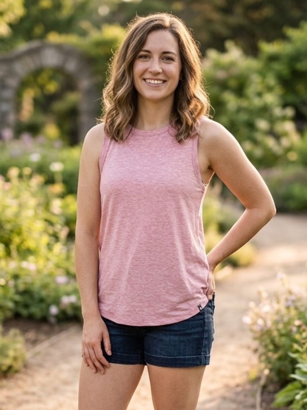 Eddie Bauer Heathered Rose Pink Tank Top, Size TL large, long tank light pink